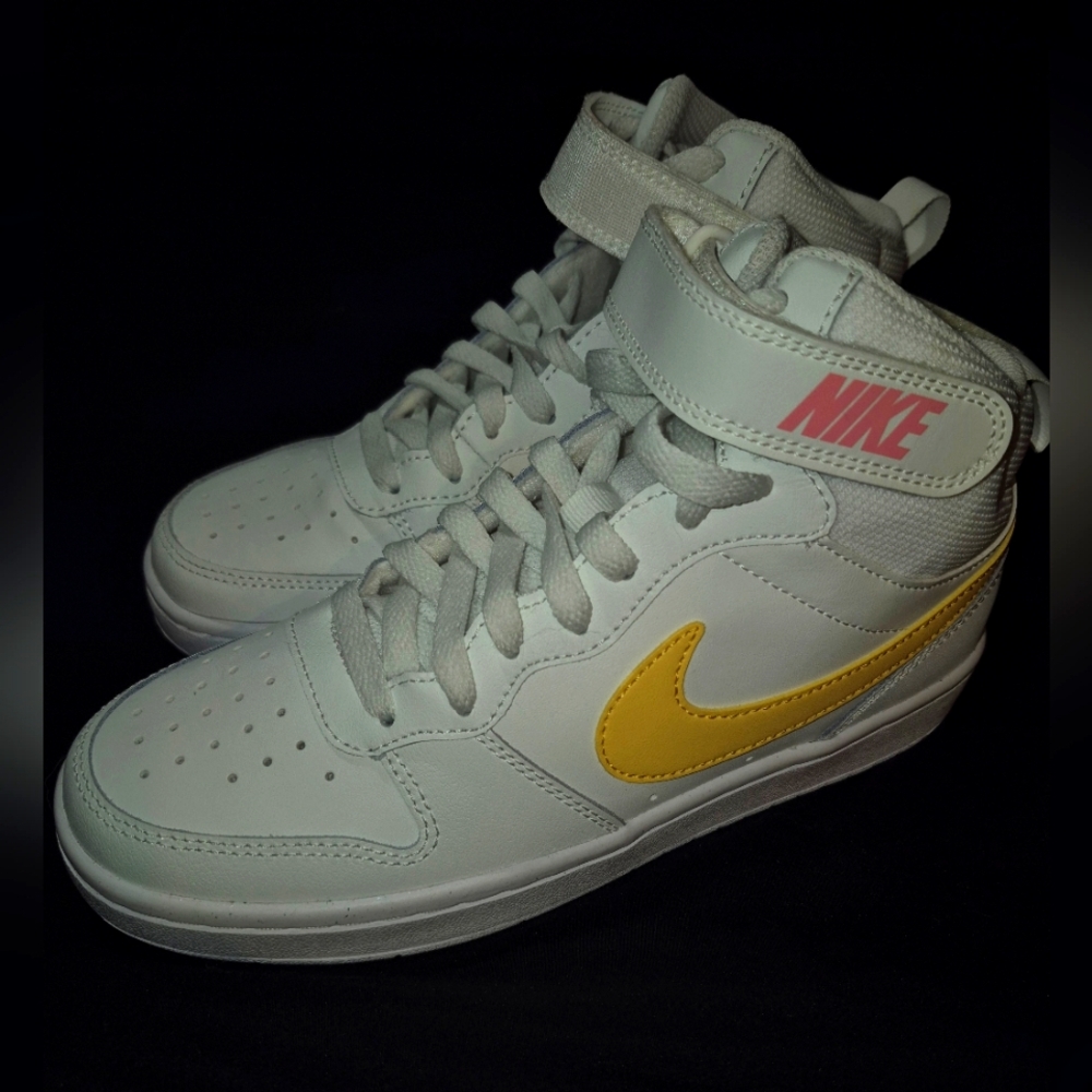 Nike White High-Tops with Yellow and Pink Accents